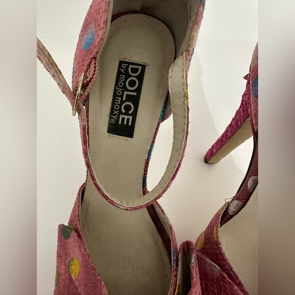 Dolce by Mojo Moxy Pink Polka Dot Snakeskin Bow Heels Y2K Size 7.5M SEE NOTE - Picture 12 of 16
